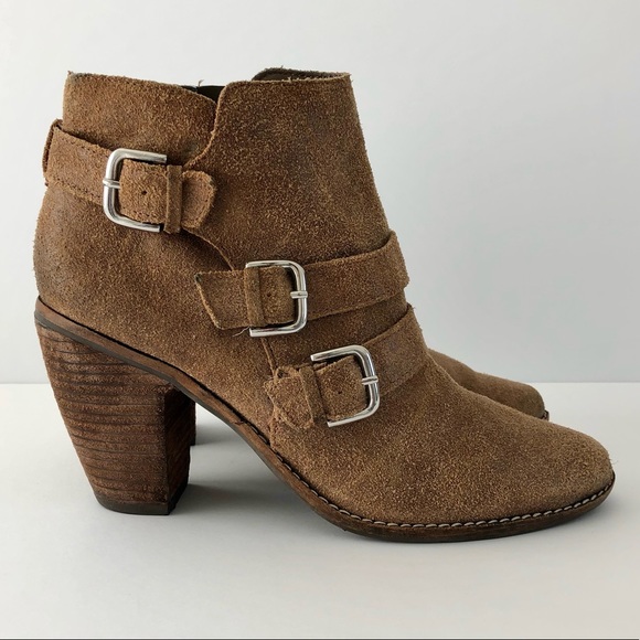 Dolce Vita Camel Tan Genuine Suede Buckle Booties